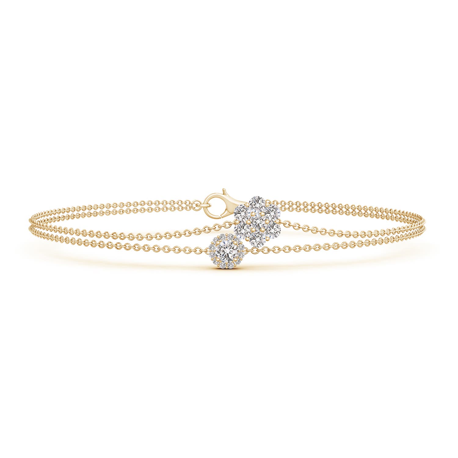 Angara 0.49 CTW Clustre Diamond Halo Double Chain Bracelet in 14K Yellow Gold