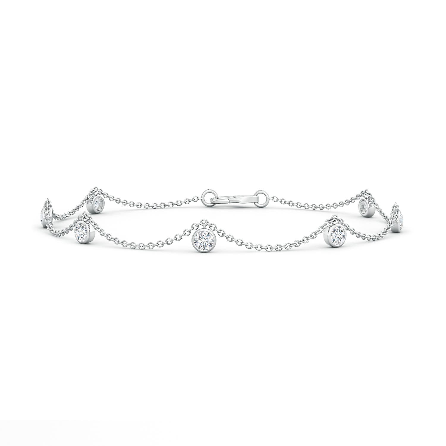 2.6mm GVS2 Bezel-Set Round Diamond Charm Bracelet in White Gold