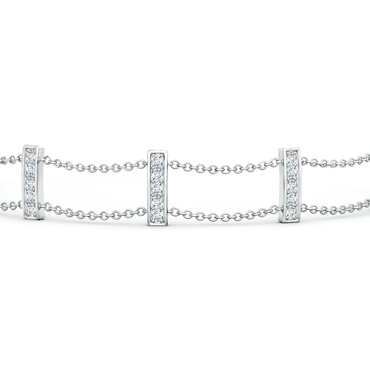 1.3mm GVS2 Pave-Set Round Diamond Double Chain Bar Bracelet in White Gold - side 1