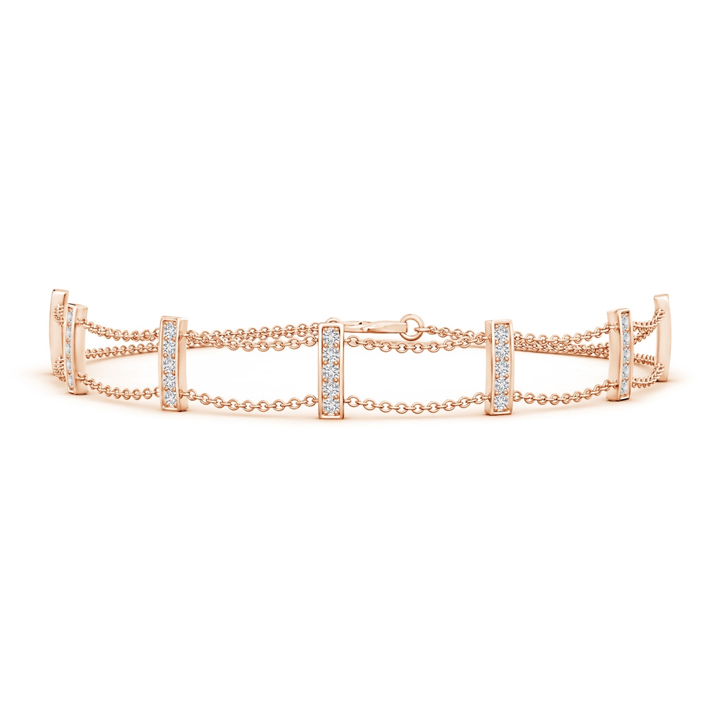 1.3mm HSI2 Pave-Set Round Diamond Double Chain Bar Bracelet in Rose Gold