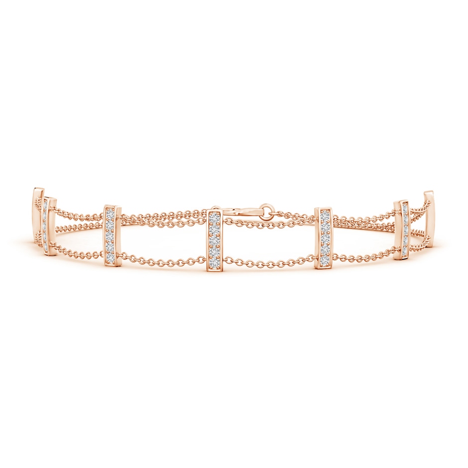 1.3mm HSI2 Pave-Set Round Diamond Double Chain Bar Bracelet in Rose Gold 