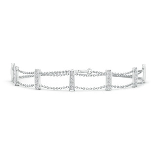 1.3mm HSI2 Pave-Set Round Diamond Double Chain Bar Bracelet in White Gold