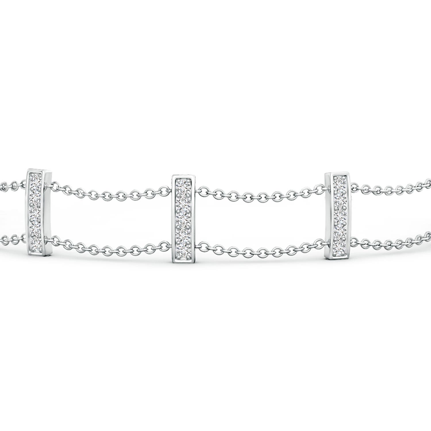 1.3mm HSI2 Pave-Set Round Diamond Double Chain Bar Bracelet in White Gold