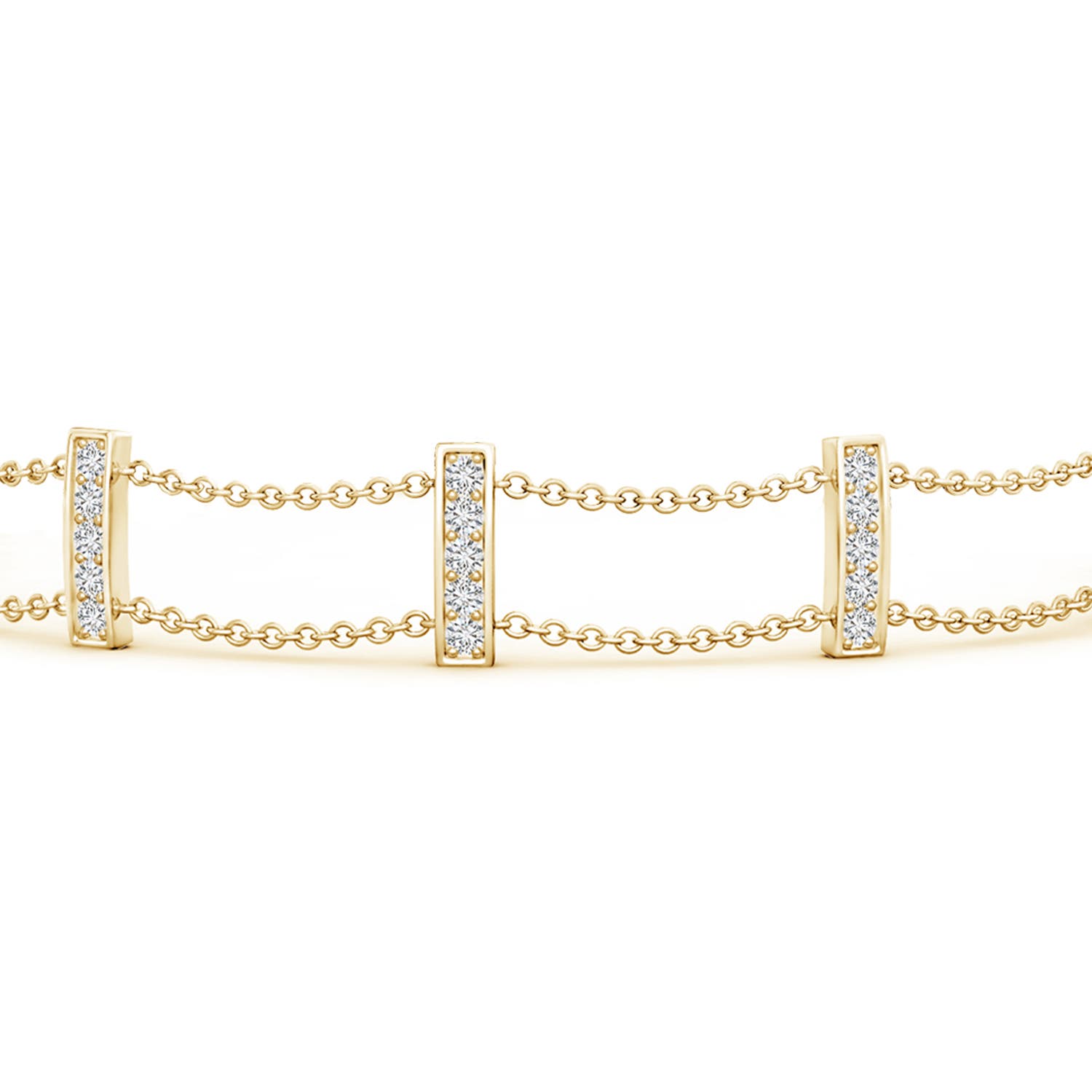 1.3mm HSI2 Pave-Set Round Diamond Double Chain Bar Bracelet in Yellow Gold