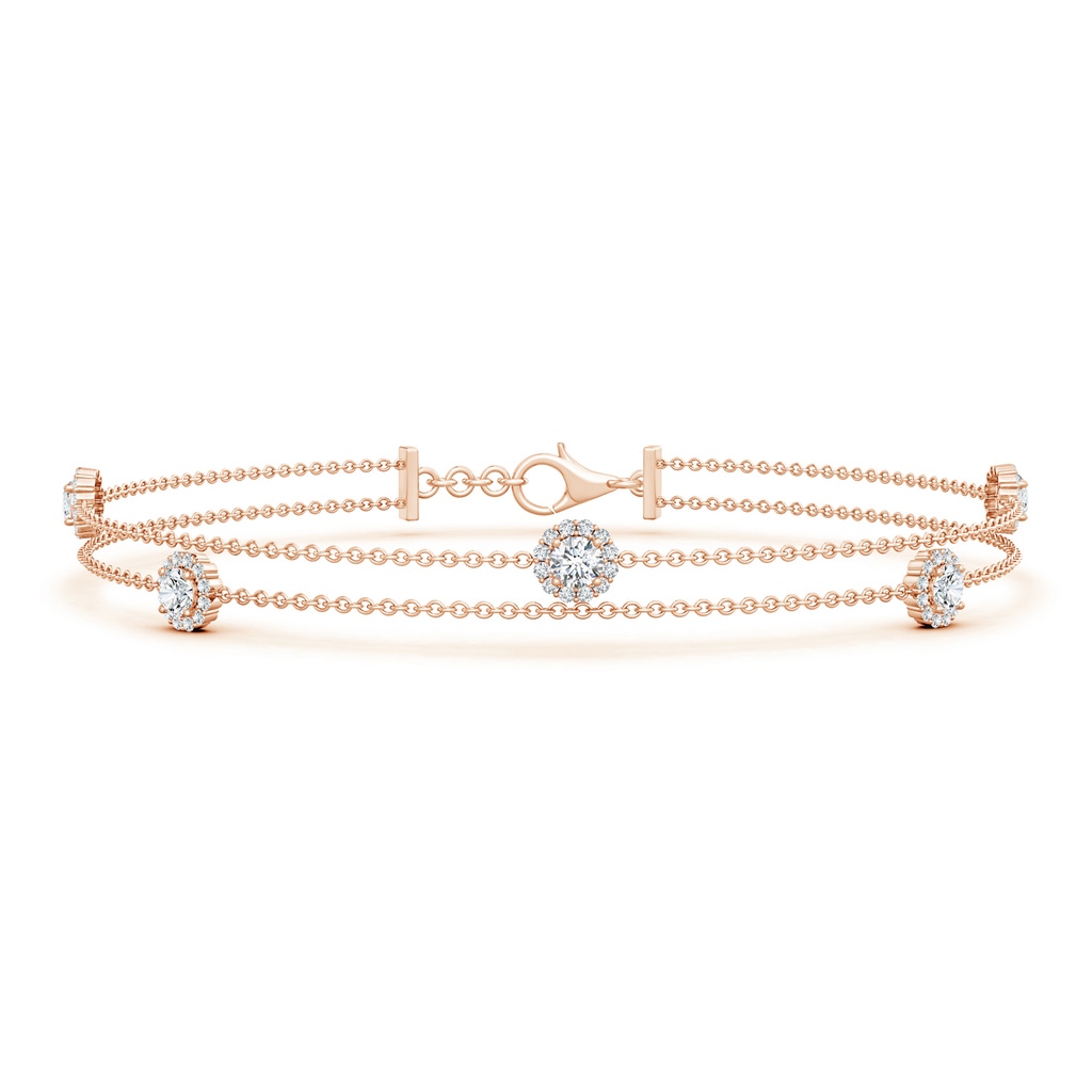 2.9mm GVS2 Round Diamond Alternate Halo Double Chain Bracelet in Rose Gold