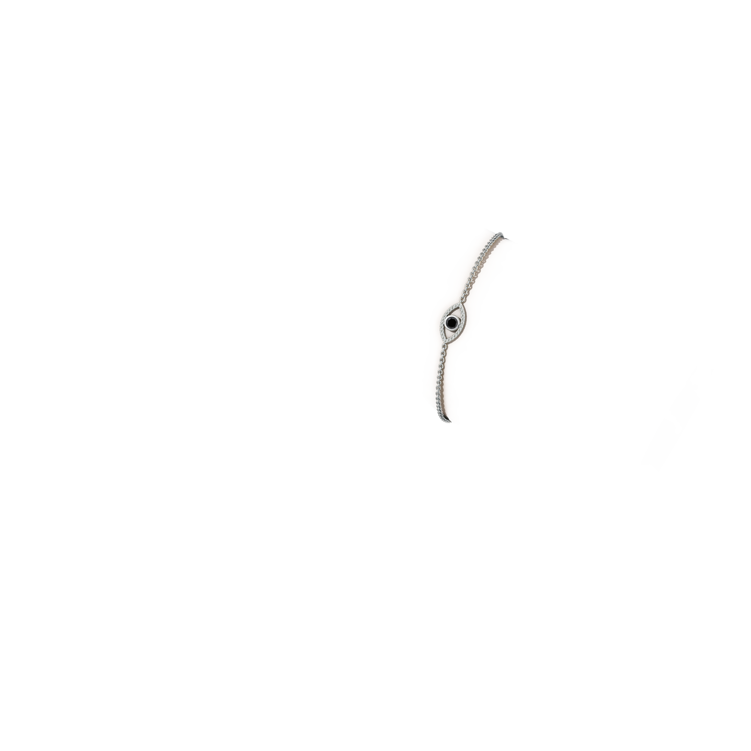 3.5mm AA Bezel-Set Black Diamond Evil Eye Bracelet With Accents in White Gold - body_arm