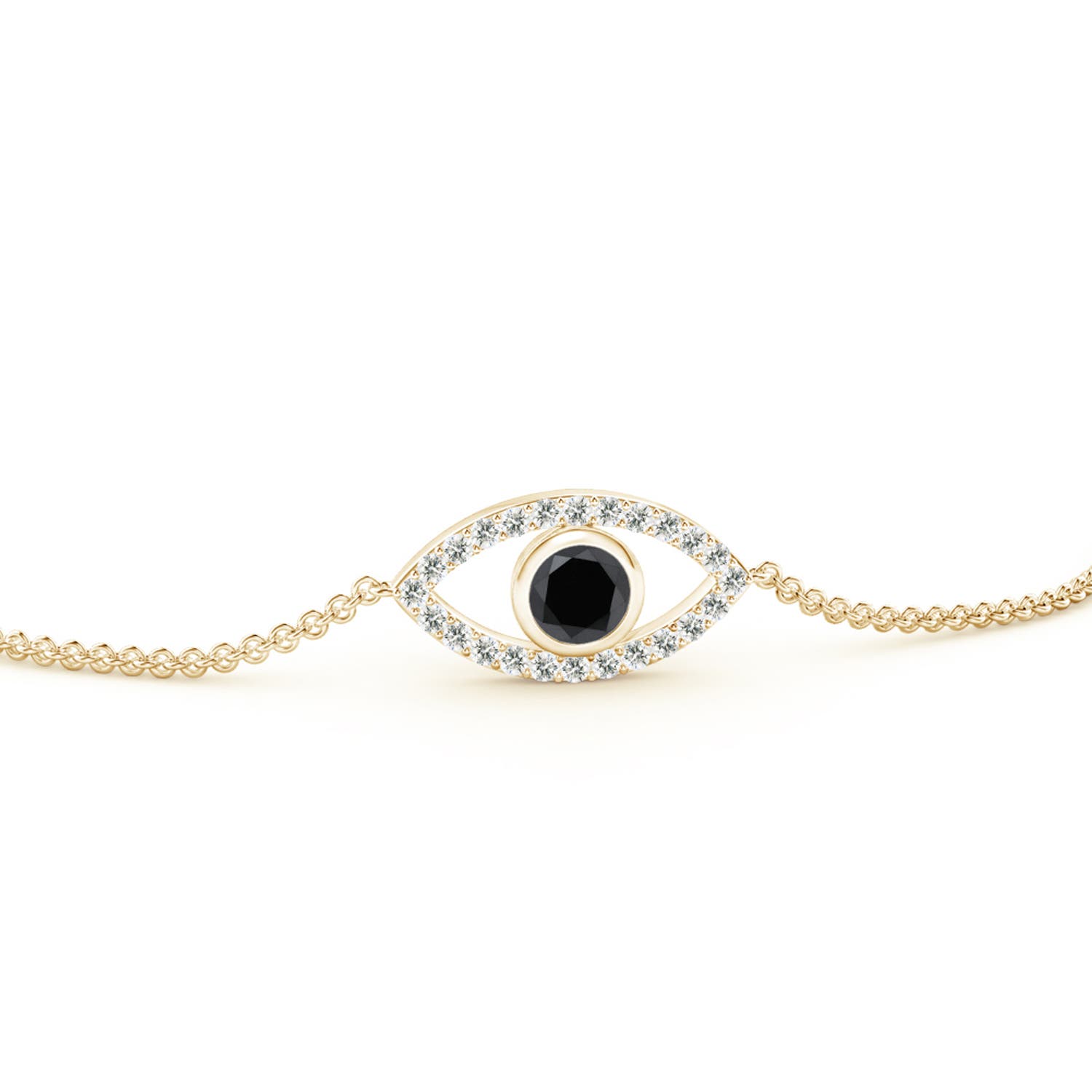 3.5mm AA Bezel-Set Black Diamond Evil Eye Bracelet With Accents in Yellow Gold - side 2
