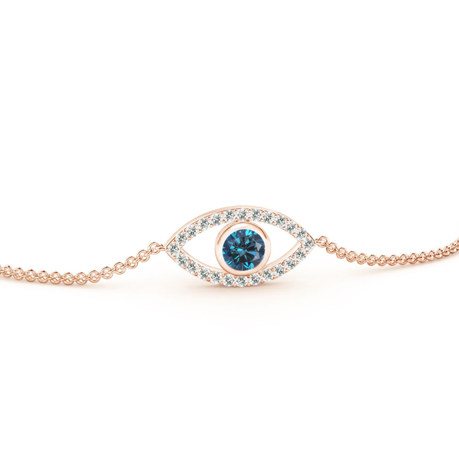 3.5mm AAA Bezel-Set Blue Diamond Evil Eye Bracelet With Accents in Rose Gold