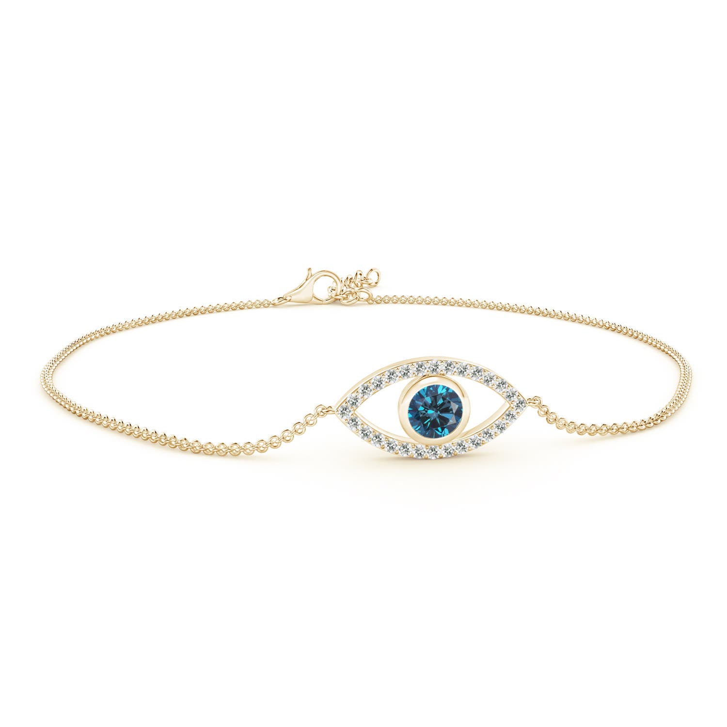 Bezel-Set Enhanced Blue Diamond Evil Eye Bracelet With Accents | Angara