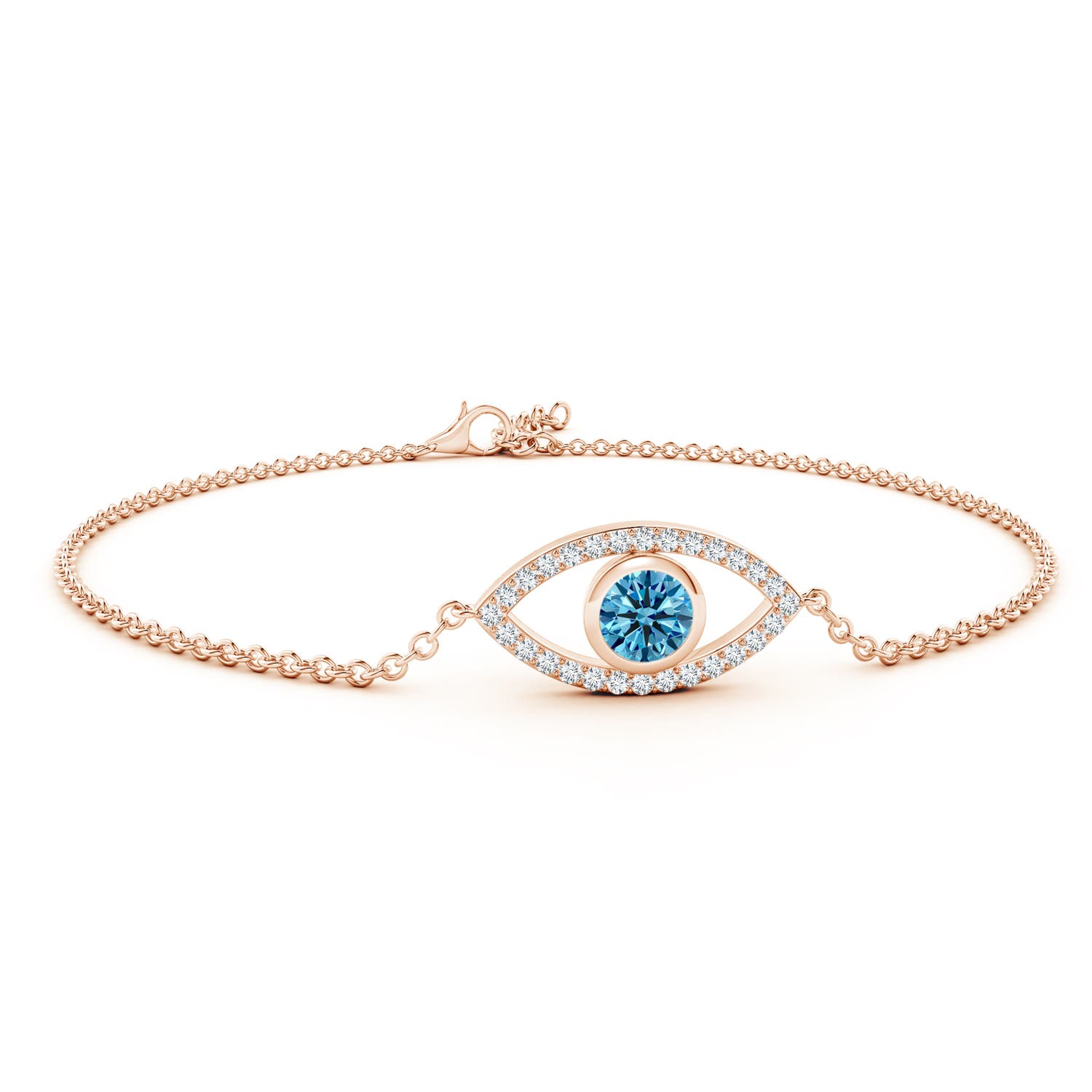 Angara 0.72 CTW Bezel-Set Fancy Intense Blue and White Diamond Evil Eye Bracelet in 18K Rose Gold