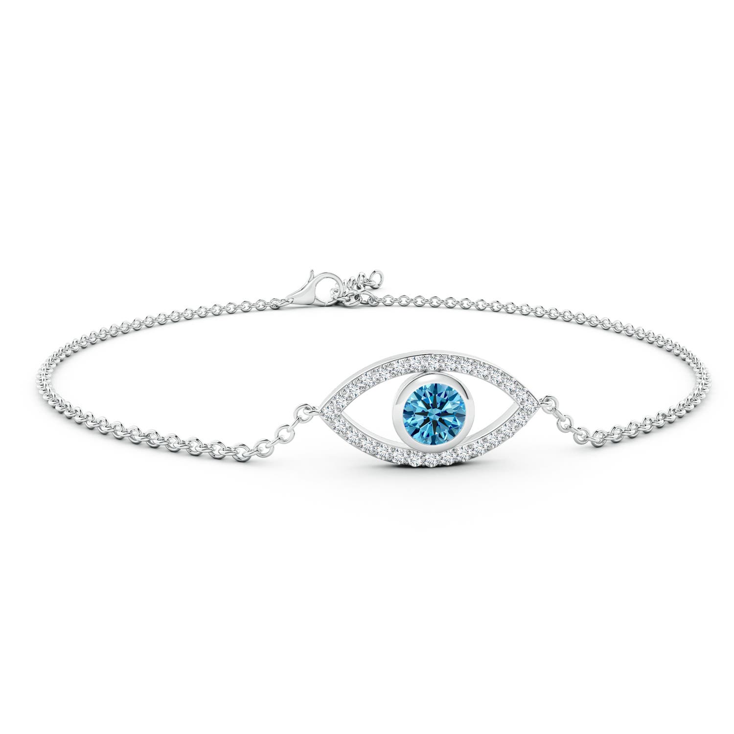Angara 0.72 CTW Bezel-Set Fancy Intense Blue and White Diamond Evil Eye Bracelet in Platinum