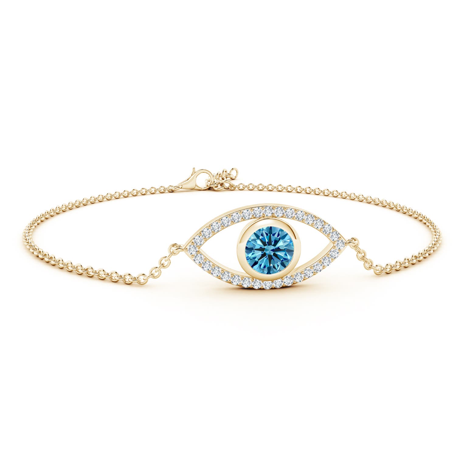 Angara 1.32 CTW Bezel-Set Fancy Intense Blue and White Diamond Evil Eye Bracelet in 18K Yellow Gold