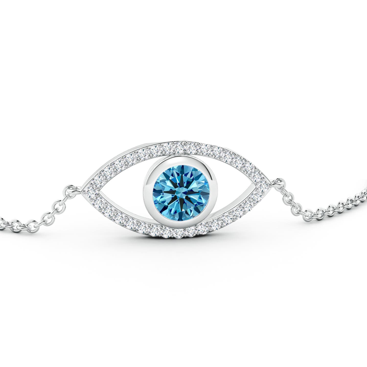 6.4mm AAAA Bezel-Set Fancy Intense Blue and White Diamond Evil Eye Bracelet in White Gold - side 3