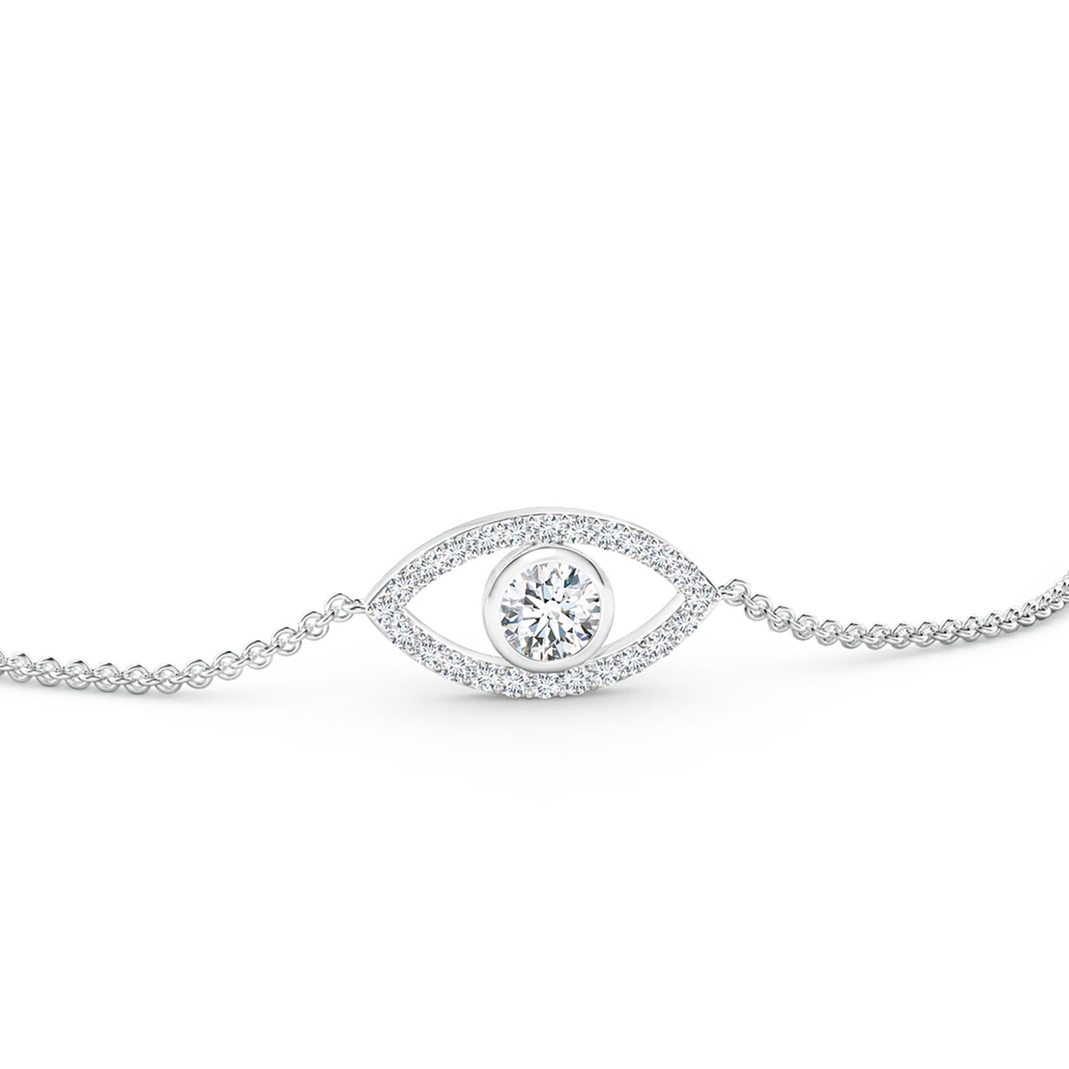 3.5mm GVS2 Bezel-Set Diamond Evil Eye Bracelet With Accents in 18K White Gold