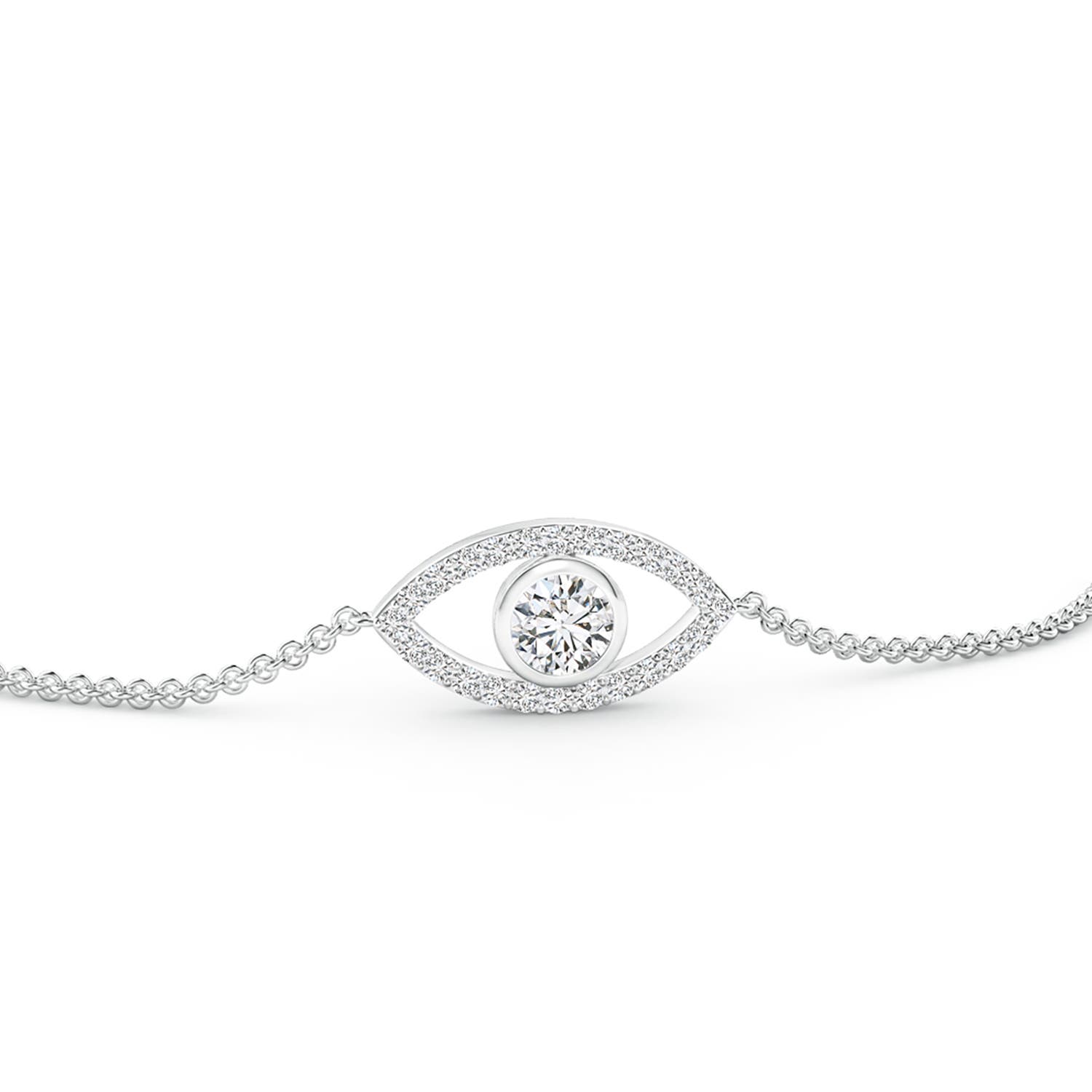 3.5mm HSI2 Bezel-Set Diamond Evil Eye Bracelet With Accents in 18K White Gold