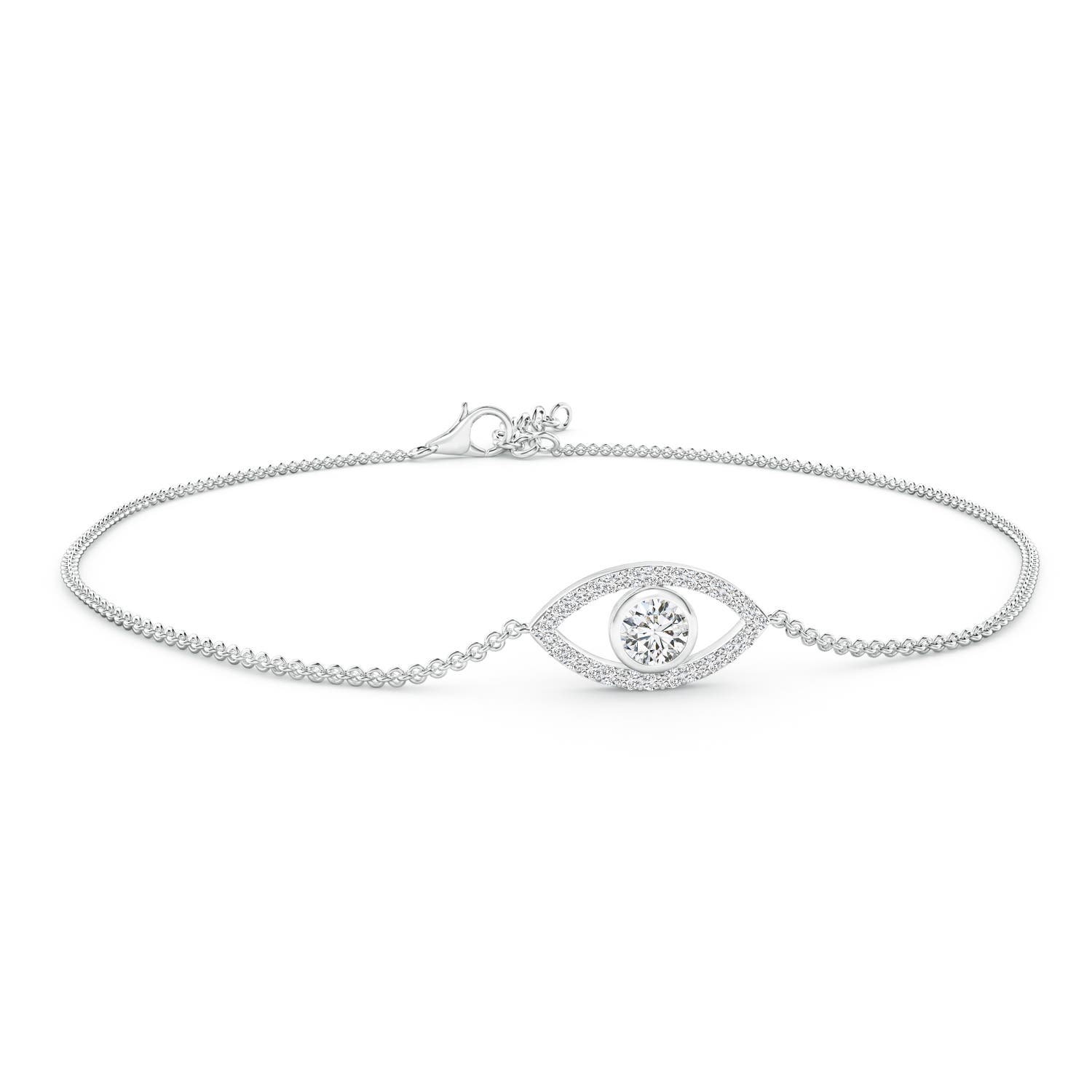 3.5mm HSI2 Bezel-Set Diamond Evil Eye Bracelet With Accents in White Gold