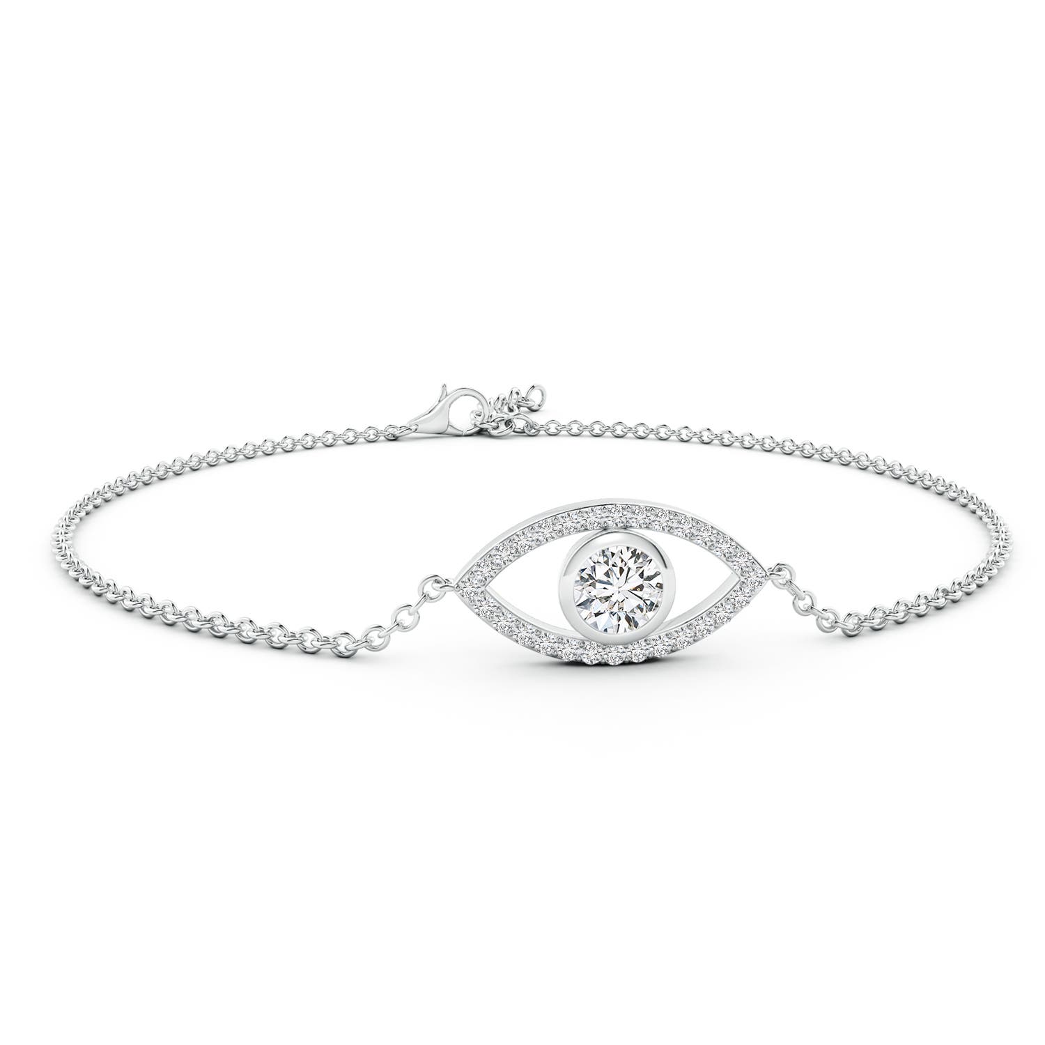 5.1mm HSI2 Bezel-Set Diamond Evil Eye Bracelet With Accents in White Gold