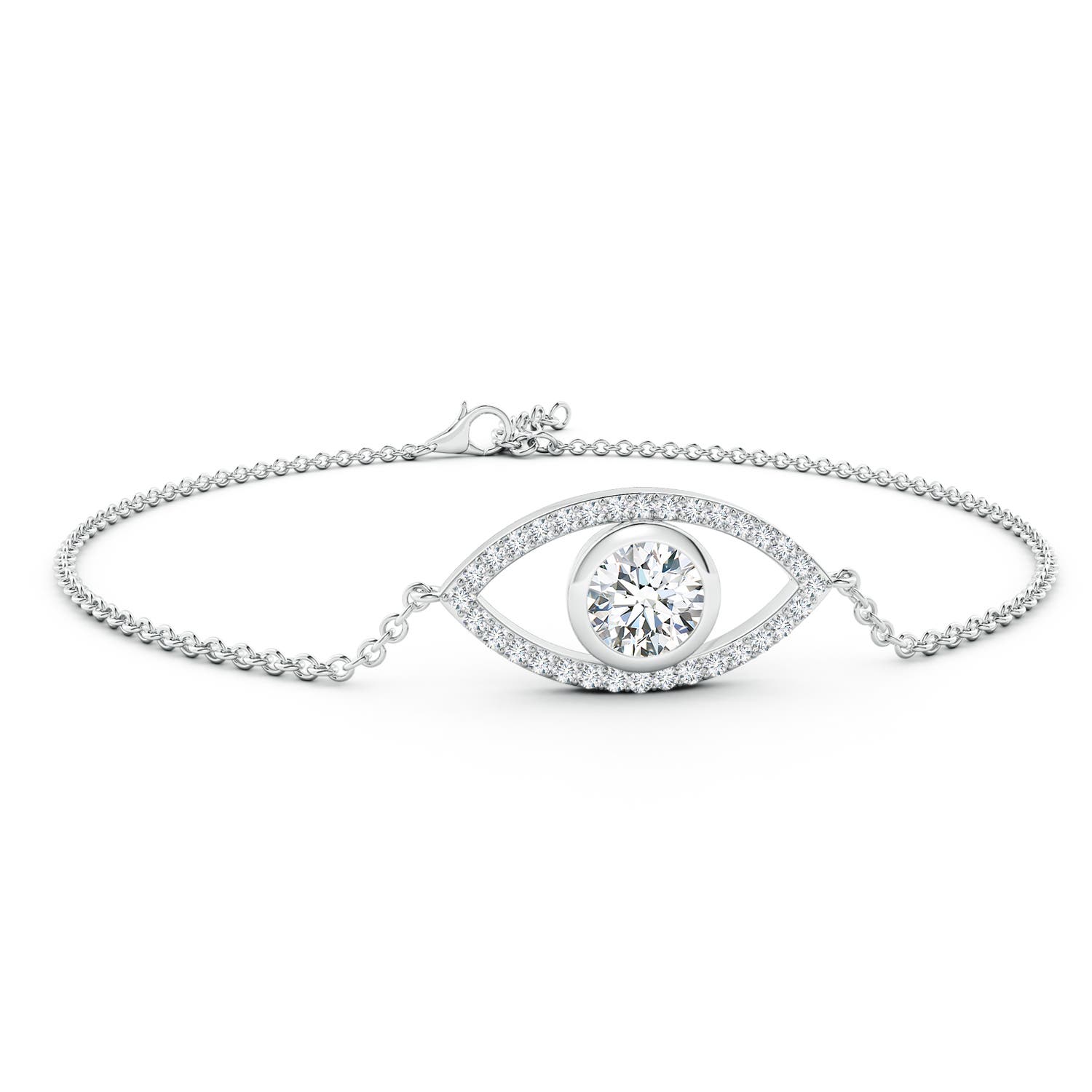 6.4mm GVS2 Bezel-Set Diamond Evil Eye Bracelet With Accents in 18CT White Gold