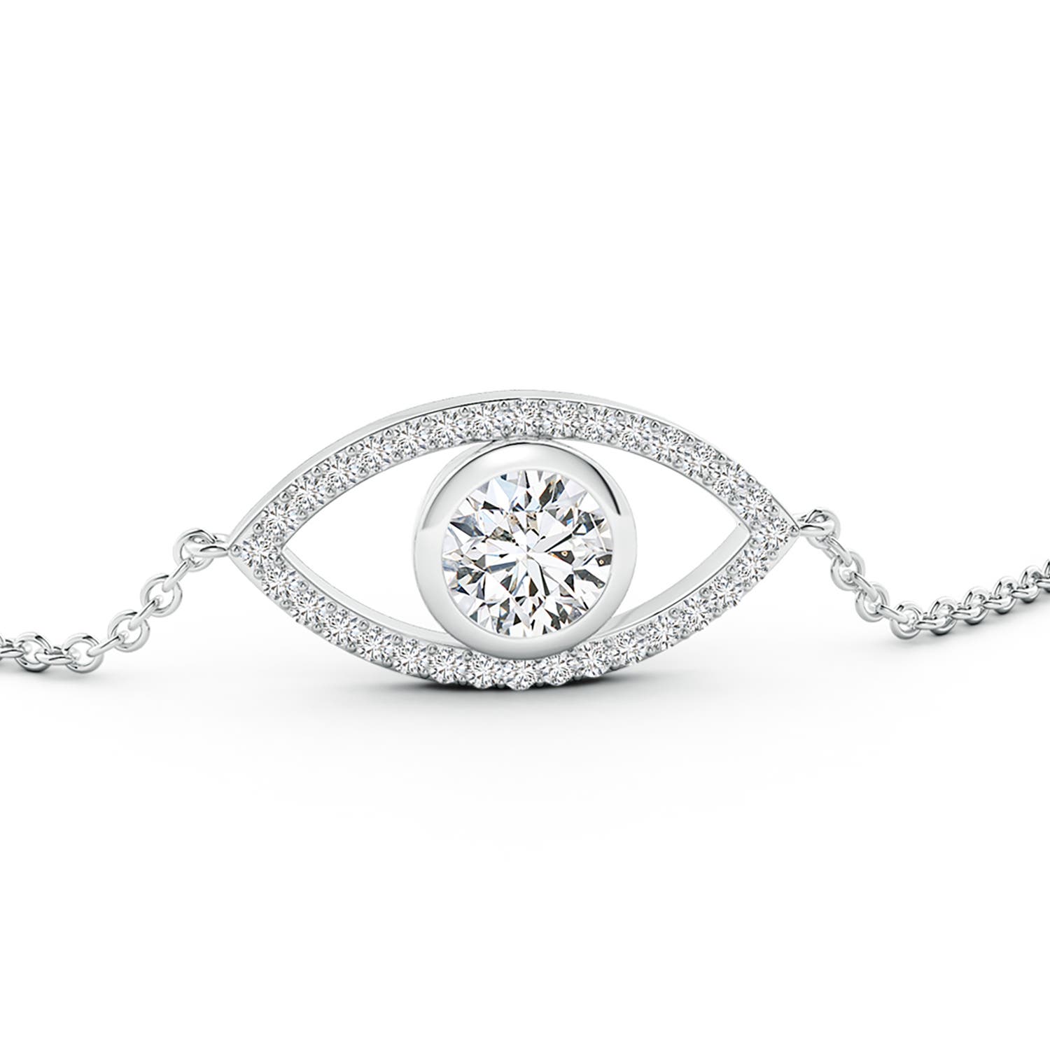 6.4mm HSI2 Bezel-Set Diamond Evil Eye Bracelet With Accents in 18K White Gold