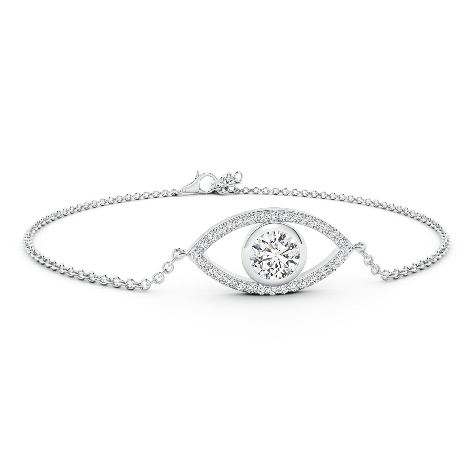 6.4mm HSI2 Bezel-Set Diamond Evil Eye Bracelet With Accents in White Gold