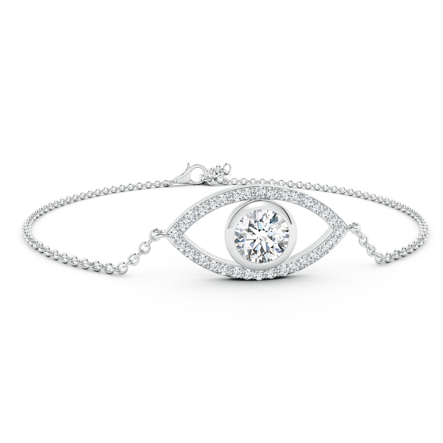 7.4mm GVS2 Bezel-Set Diamond Evil Eye Bracelet With Accents in White Gold