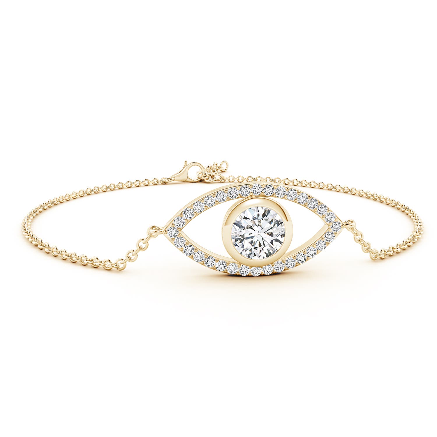 7.4mm HSI2 Bezel-Set Diamond Evil Eye Bracelet With Accents in Yellow Gold