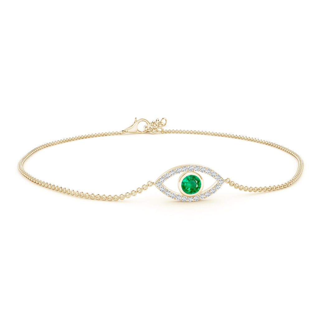 3.5mm AAA Bezel-Set Emerald and Diamond Evil Eye Bracelet in Yellow Gold