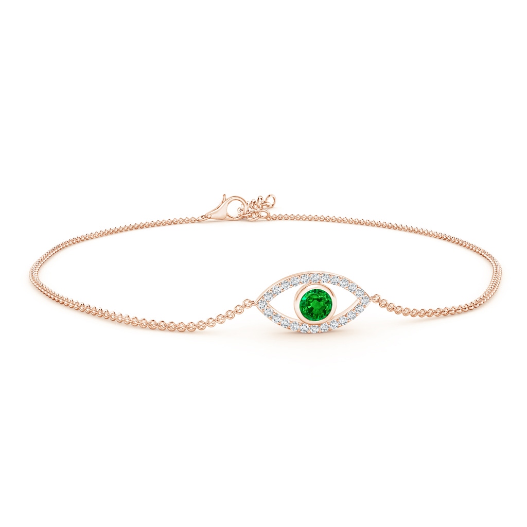 3.5mm AAAA Bezel-Set Emerald and Diamond Evil Eye Bracelet in Rose Gold