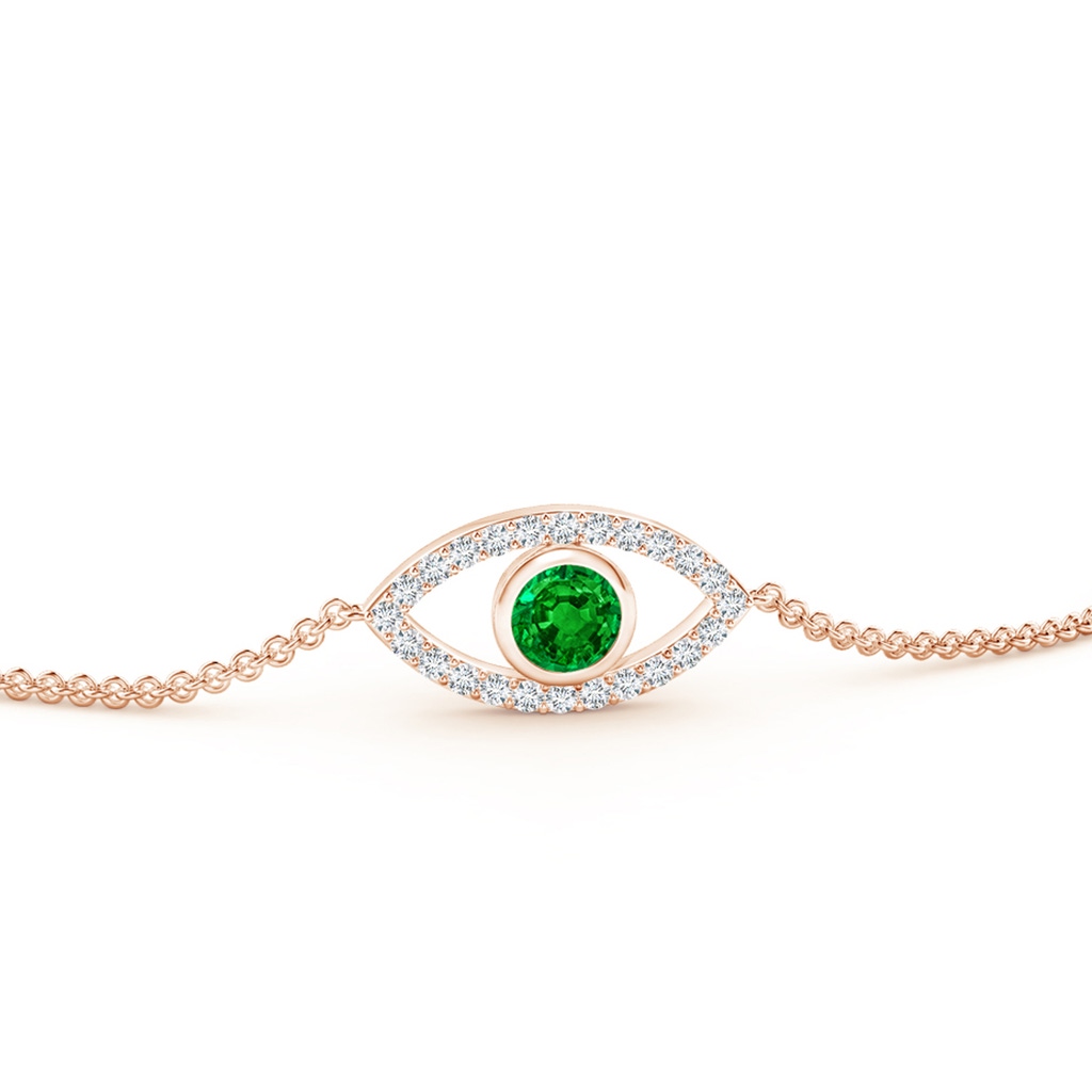 3.5mm AAAA Bezel-Set Emerald and Diamond Evil Eye Bracelet in Rose Gold - side 199