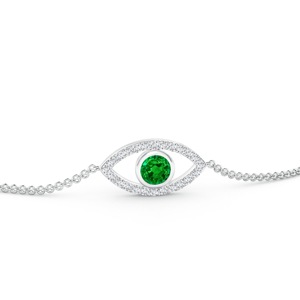 3.5mm AAAA Bezel-Set Emerald and Diamond Evil Eye Bracelet in White Gold Side 199