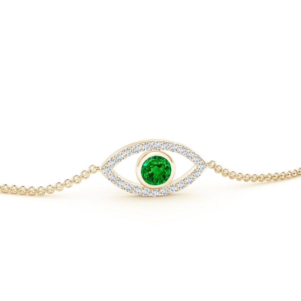 3.5mm AAAA Bezel-Set Emerald and Diamond Evil Eye Bracelet in Yellow Gold - side 199