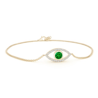 4.5mm AAAA Bezel-Set Emerald and Diamond Evil Eye Bracelet in 18K Yellow Gold