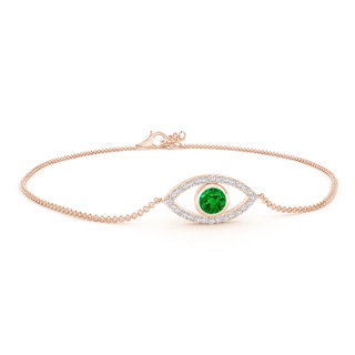 4.5mm AAAA Bezel-Set Emerald and Diamond Evil Eye Bracelet in Rose Gold