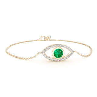 5.5mm AAA Bezel-Set Emerald and Diamond Evil Eye Bracelet in Yellow Gold
