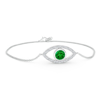 5.5mm AAAA Bezel-Set Emerald and Diamond Evil Eye Bracelet in P950 Platinum