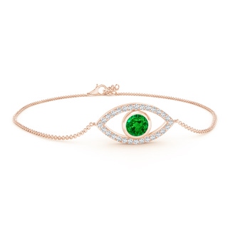 5.5mm AAAA Bezel-Set Emerald and Diamond Evil Eye Bracelet in Rose Gold