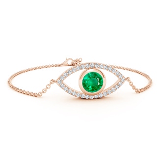 8mm AAA Bezel-Set Emerald and Diamond Evil Eye Bracelet in Rose Gold