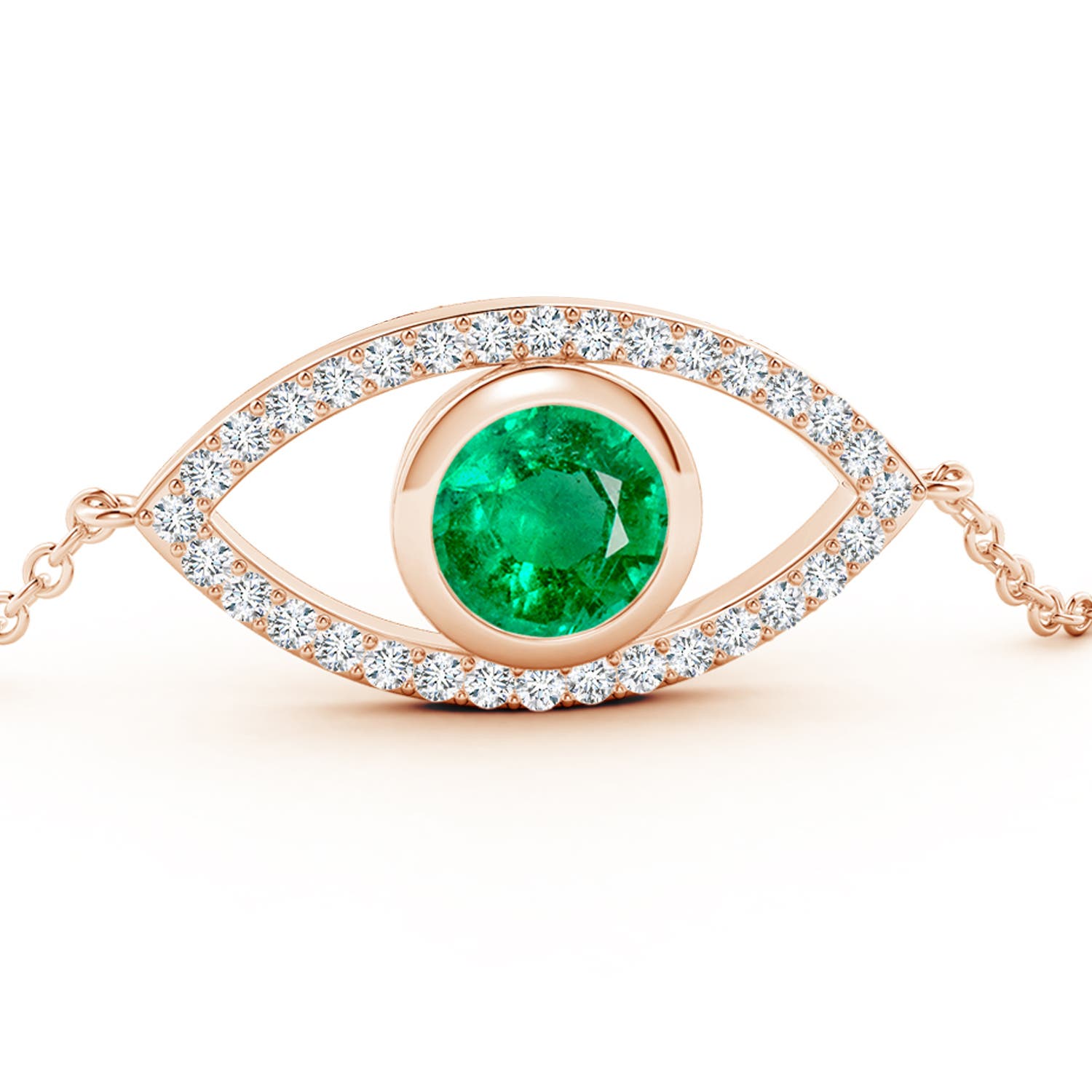 8mm AAA Bezel-Set Emerald and Diamond Evil Eye Bracelet in Rose Gold