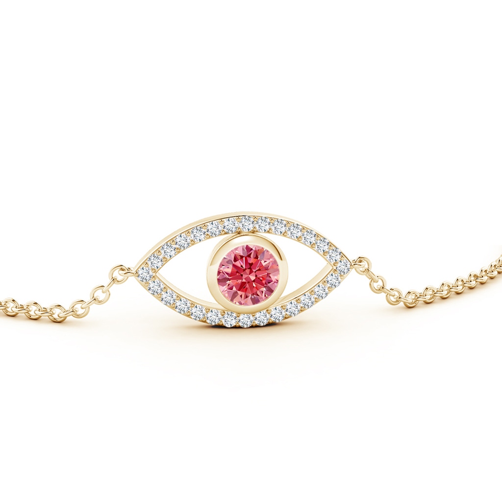 5.1mm AAAA Bezel-Set Fancy Intense Pink and White Diamond Evil Eye Bracelet in Yellow Gold - side 199