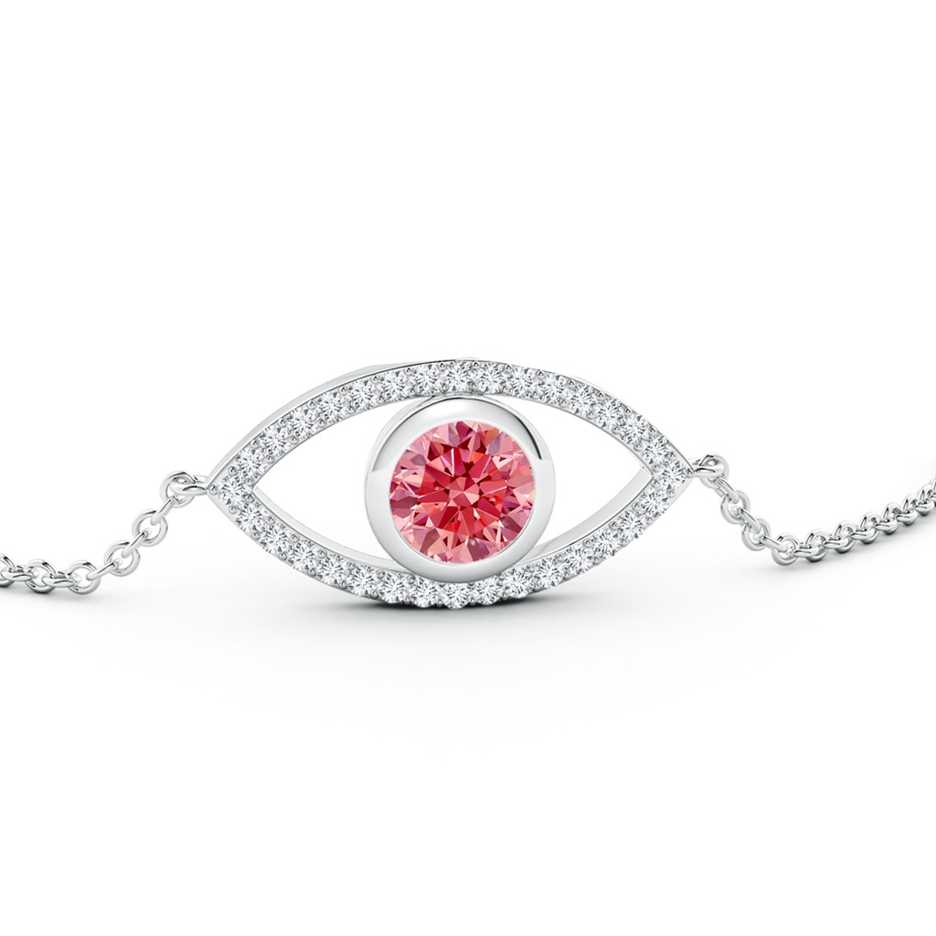 6.4mm AAAA Bezel-Set Fancy Intense Pink and White Diamond Evil Eye Bracelet in White Gold - side 199