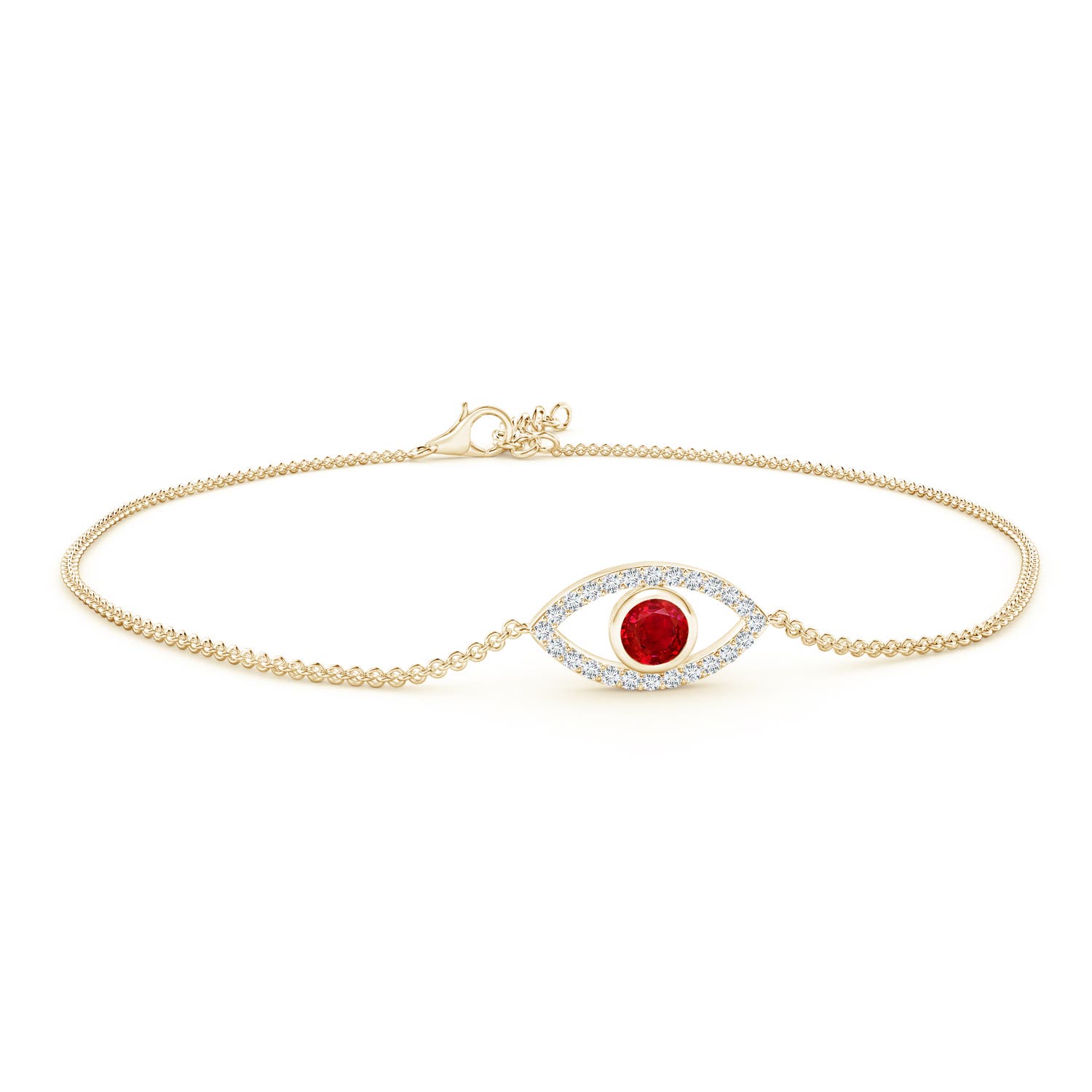 3.5mm AAA Bezel-Set Ruby and Diamond Evil Eye Bracelet in 18CT Yellow Gold
