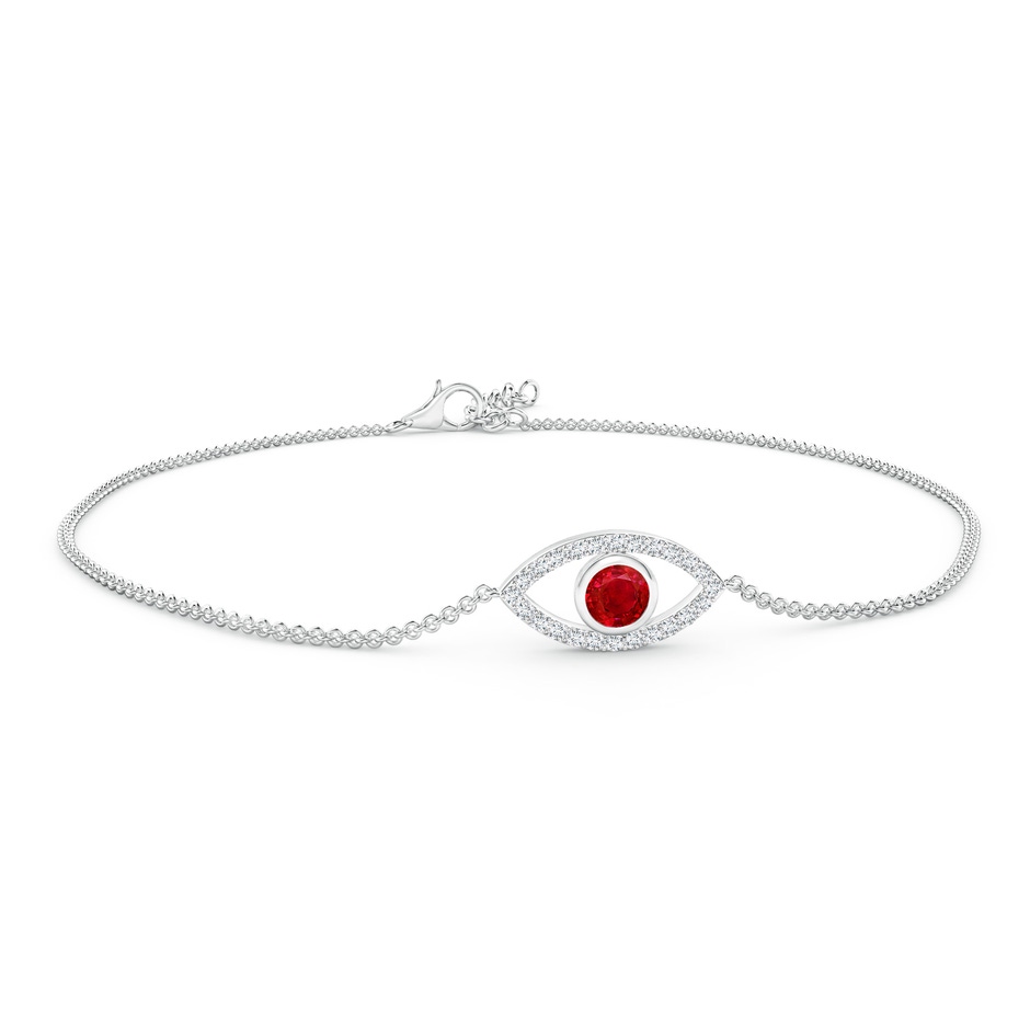 3.5mm AAA Bezel-Set Ruby and Diamond Evil Eye Bracelet in White Gold 