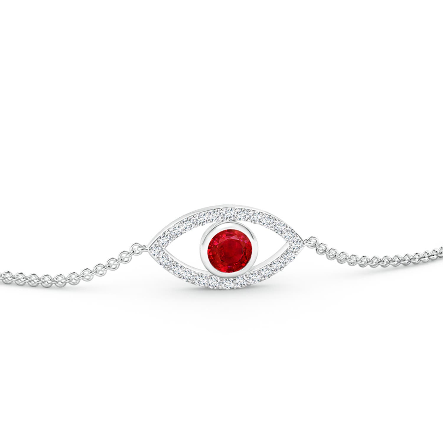 3.5mm AAA Bezel-Set Ruby and Diamond Evil Eye Bracelet in White Gold - side 3