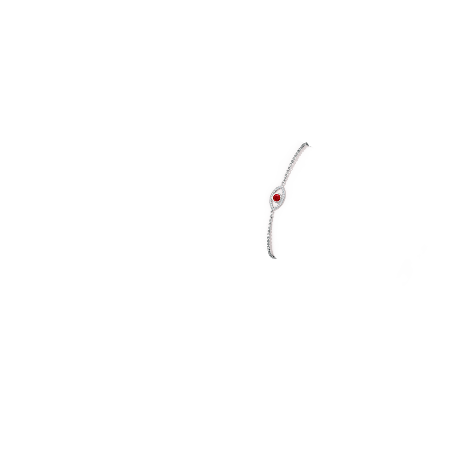 3.5mm AAA Bezel-Set Ruby and Diamond Evil Eye Bracelet in White Gold - body_arm