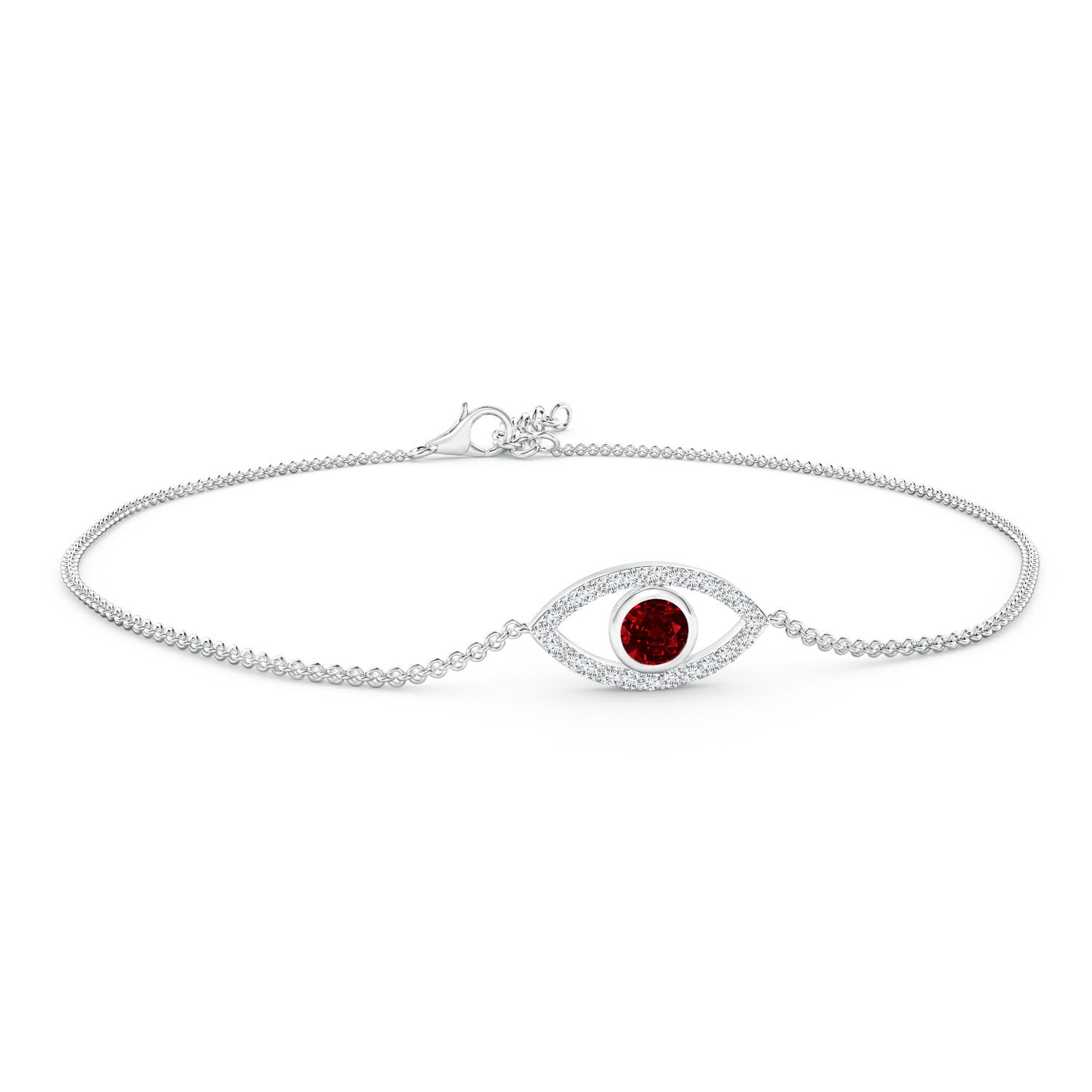 3.5mm AAAA Bezel-Set Ruby and Diamond Evil Eye Bracelet in 18CT White Gold