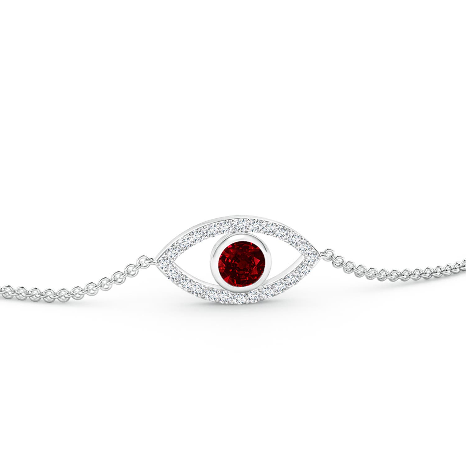 3.5mm AAAA Bezel-Set Ruby and Diamond Evil Eye Bracelet in 18K White Gold