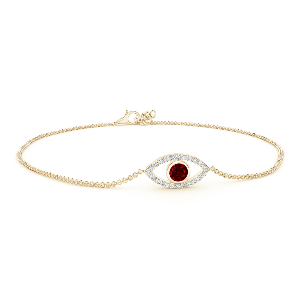 3.5mm AAAA Bezel-Set Ruby and Diamond Evil Eye Bracelet in Yellow Gold