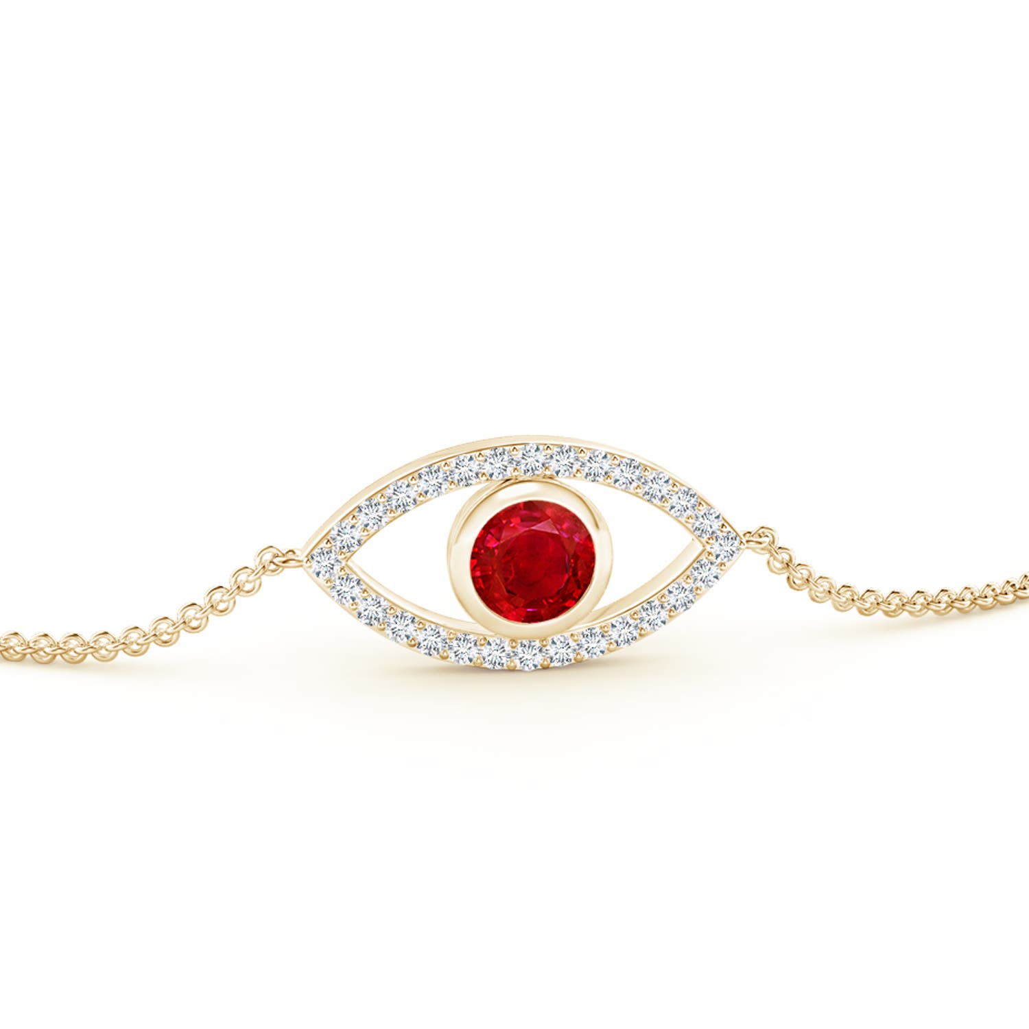 4.5mm AAA Bezel-Set Ruby and Diamond Evil Eye Bracelet in 18K Yellow Gold