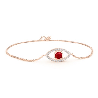 4.5mm AAA Bezel-Set Ruby and Diamond Evil Eye Bracelet in Rose Gold