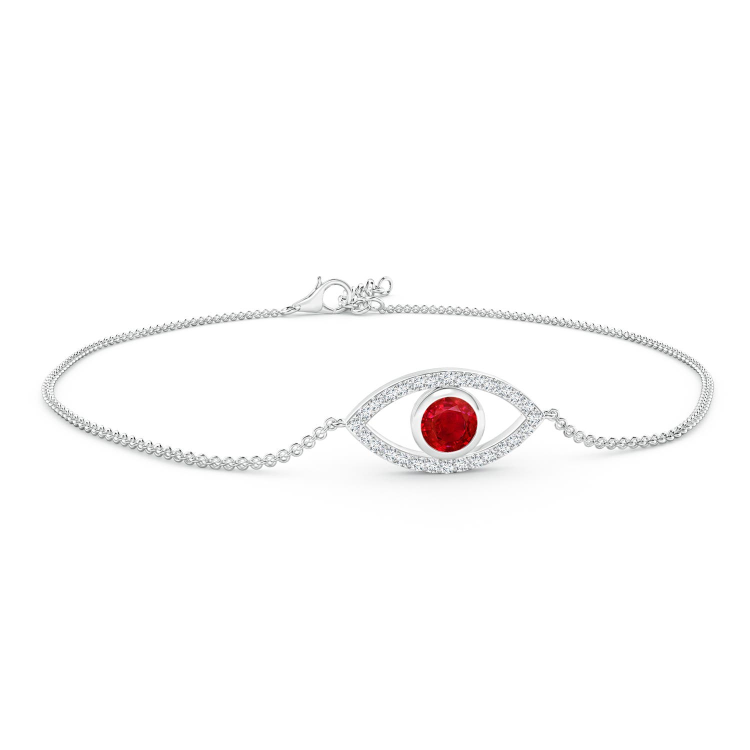 4.5mm AAA Bezel-Set Ruby and Diamond Evil Eye Bracelet in White Gold
